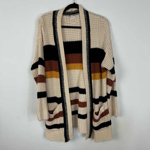Hem & Thread Striped Cardigan Chunky Knit Casual Boho Neutral - Picture 1 of 5